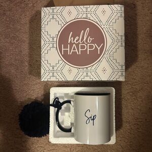 White Mug with navy Handle and 'Sip' Design